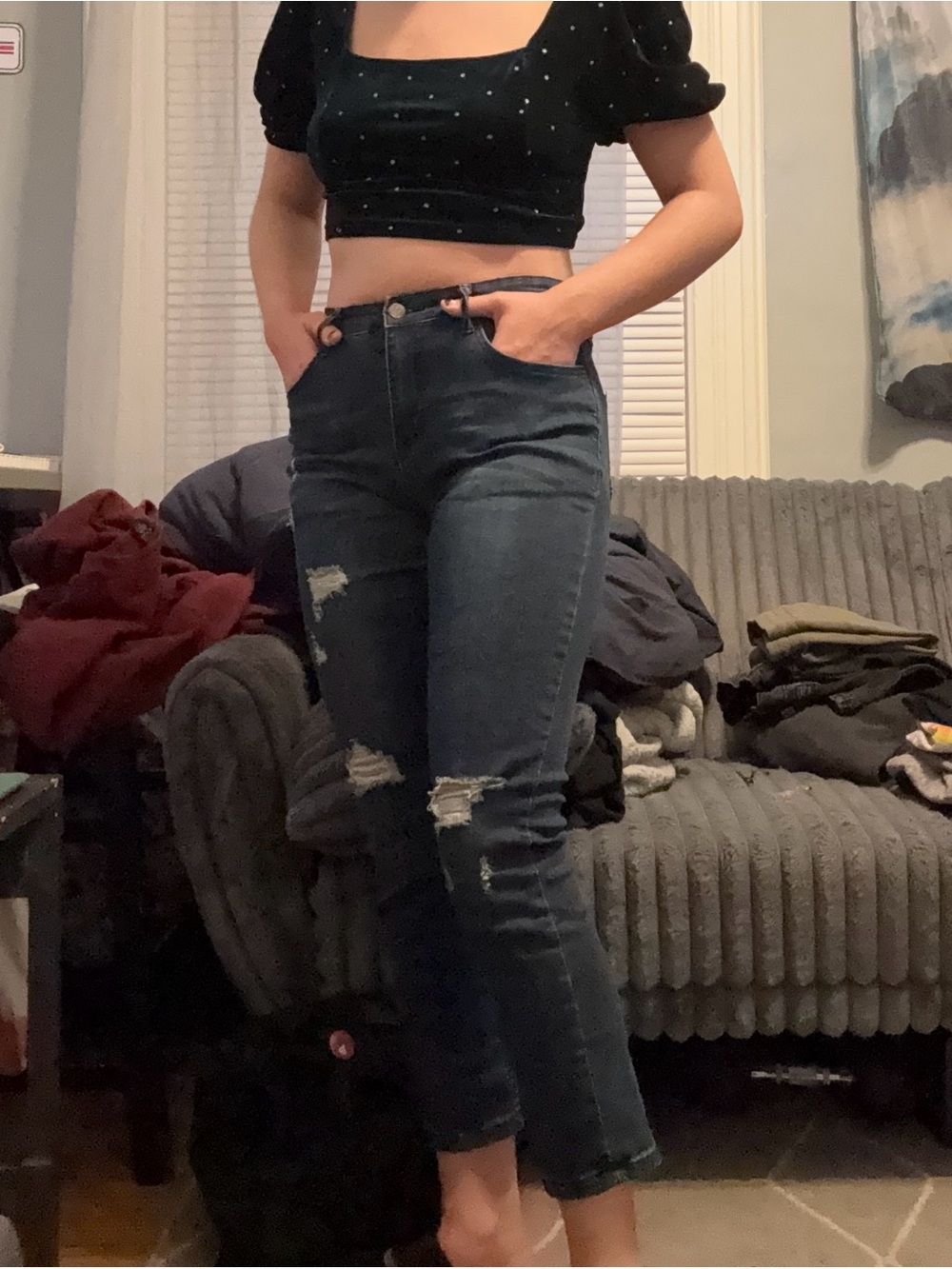 Ring of Fire Dark Blue Distressed Jeans